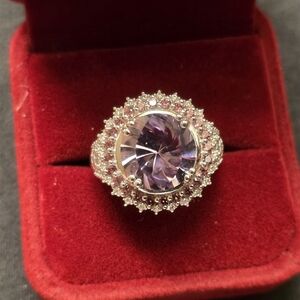 .925 Sterling Silver Ring. Lab Grown Pink/Clear Cubic Zirconia Size 7